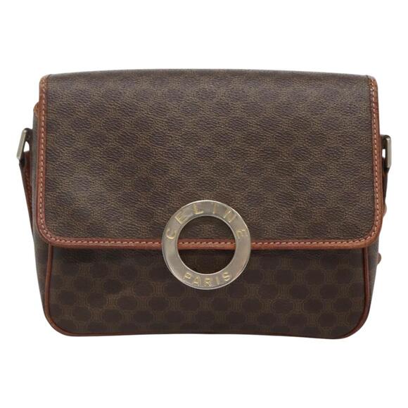 CELINE Macadam Canvas Circle Shoulder Bag Pvc Leather Brown Gold - Picture 2 of 12